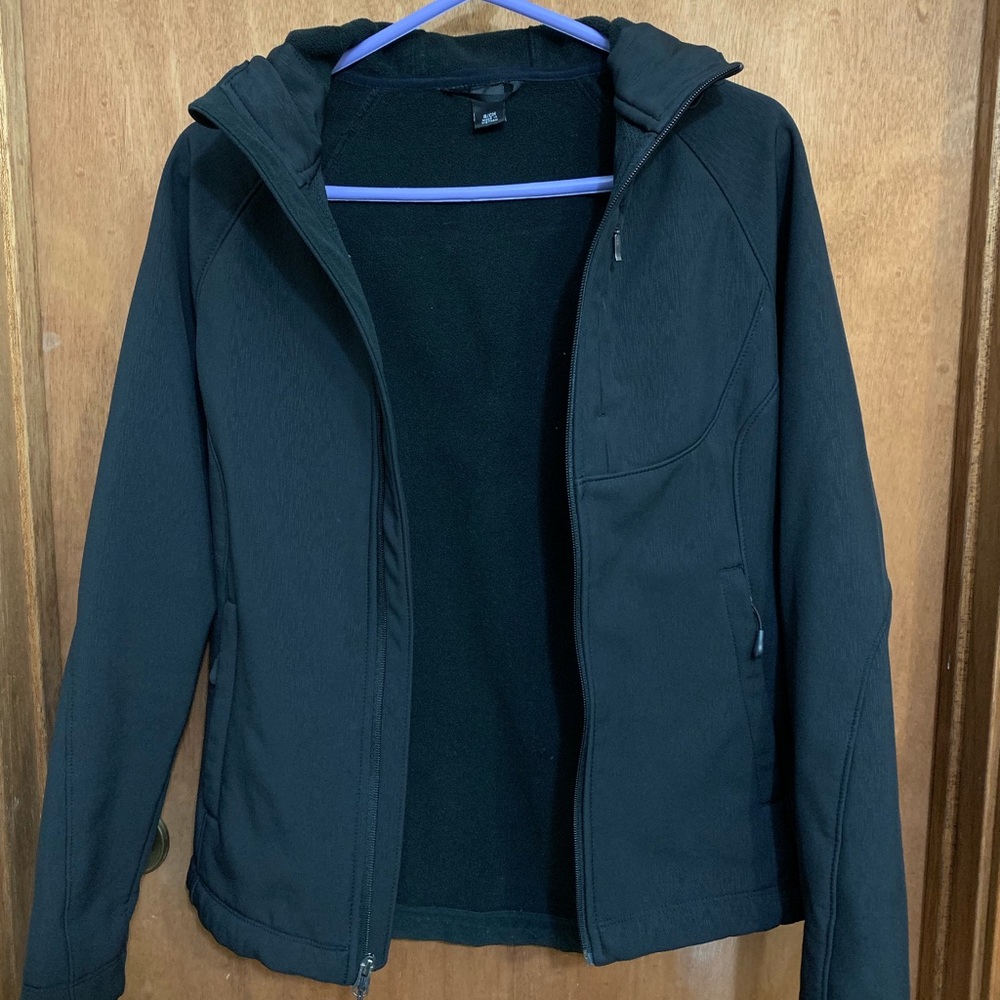 Black weatherproof jacket, water resistant